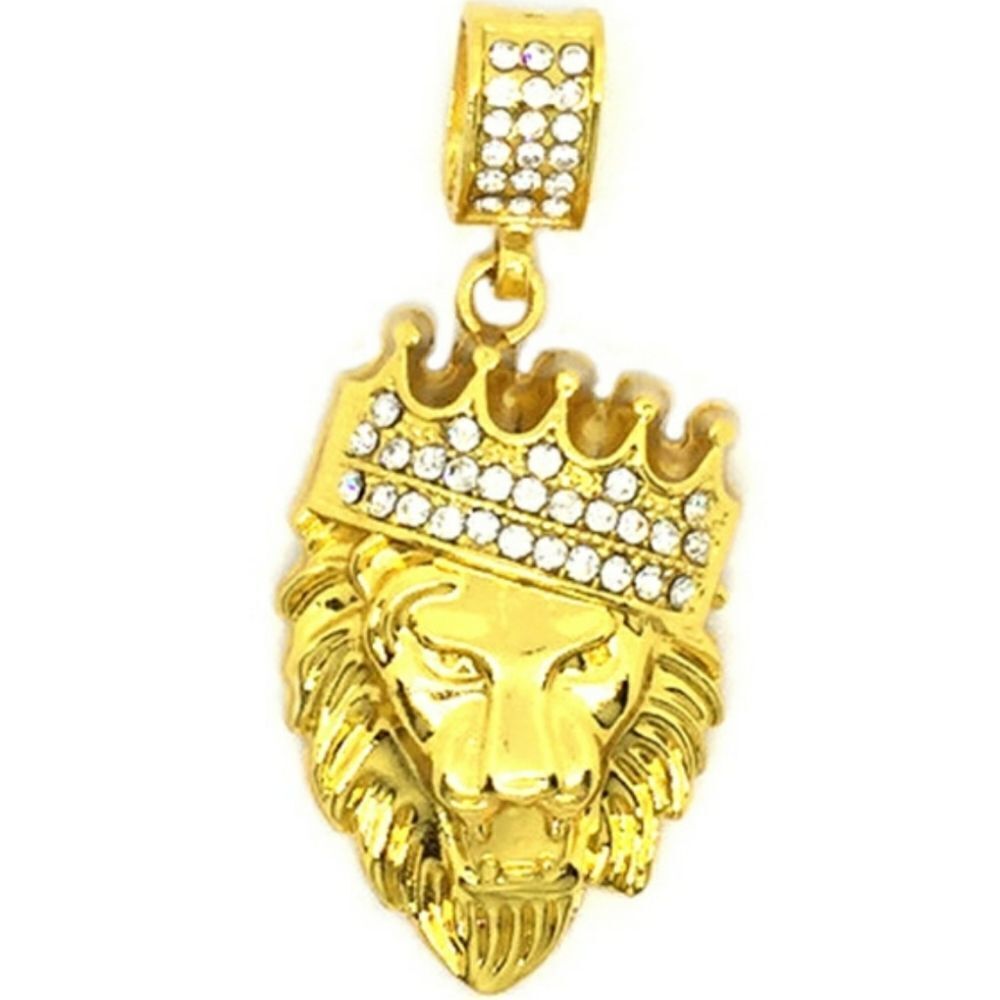Gold Lion Wearing a Crown Pendant